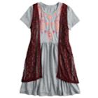 Girls 7-16 Mudd&reg; Crocheted Vest & Knit Dress Set, Size: S/7-8, Lt Orange