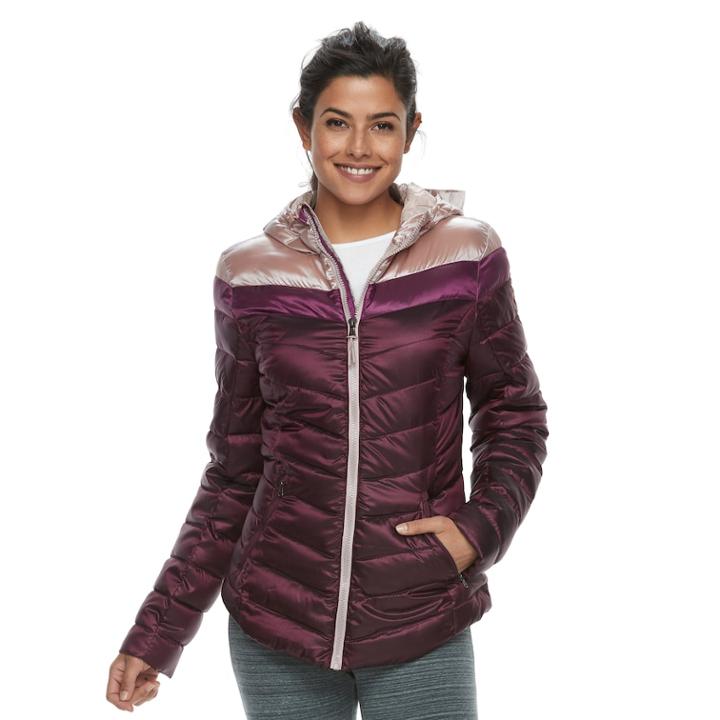 Women's Tek Gear® Colorblock Puffer Jacket, Size: Small, Drk Purple