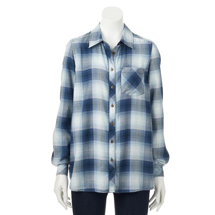 Women's Sonoma Goods For Life™ Essential Plaid Flannel Shirt, Size: Large, Dark Blue