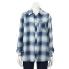 Women's Sonoma Goods For Life&trade; Essential Plaid Flannel Shirt, Size: Large, Dark Blue