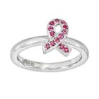 Stacks And Stones Sterling Silver Pink Crystal Breast Cancer Awareness Ribbon Stack Ring - Made With Swarovski Crystals, Women's, Size: 7
