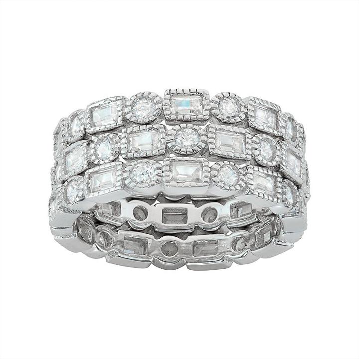 Sterling Silver Cubic Zirconia Stackable Eternity Ring Set, Women's, Size: 7, White
