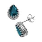 Sterling Silver London Blue Topaz Crown Stud Earrings, Women's