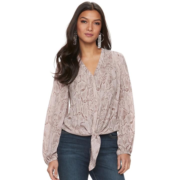 Women's Jennifer Lopez Tie Front Top, Size: Large, Light Pink