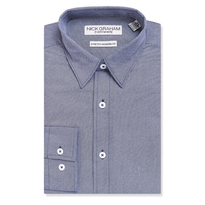 Men's Nick Graham Everywhere Modern-fit Stretch Dress Shirt, Size: M-34/35, Blue (navy)