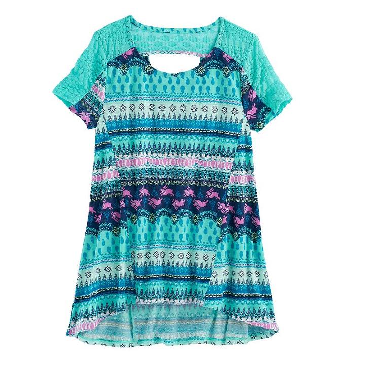 Girls 7-16 & Plus Size Mudd&reg; Lace-pieced Keyhole Swing Tee, Size: 14, Turquoise/blue (turq/aqua)