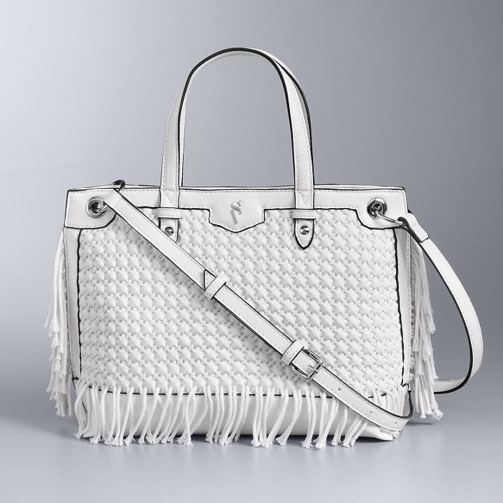 Simply Vera Vera Wang Colorblock Boswell Basketweave Satchel, Women's, White