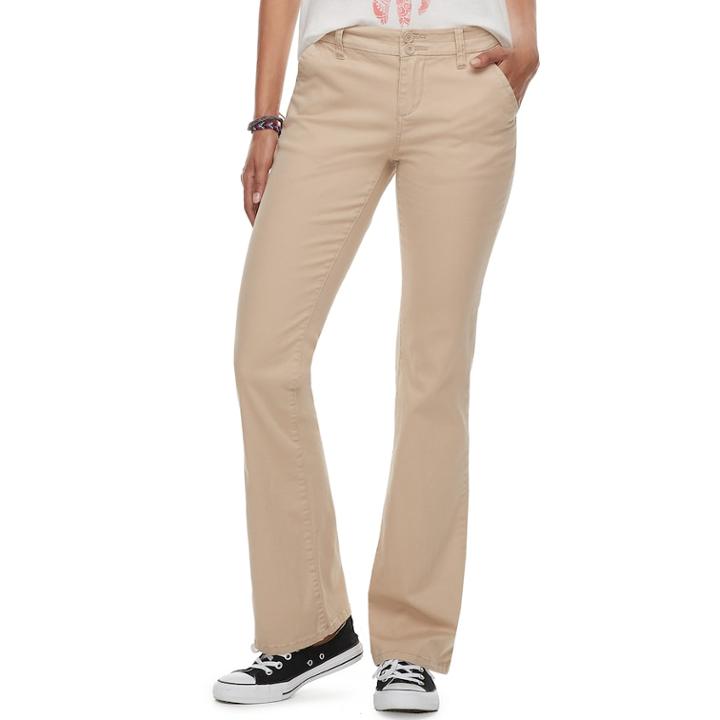 Juniors' Unionbay Hayden Twill Bootcut Pants, Teens, Size: 11, Beig/green (beig/khaki)