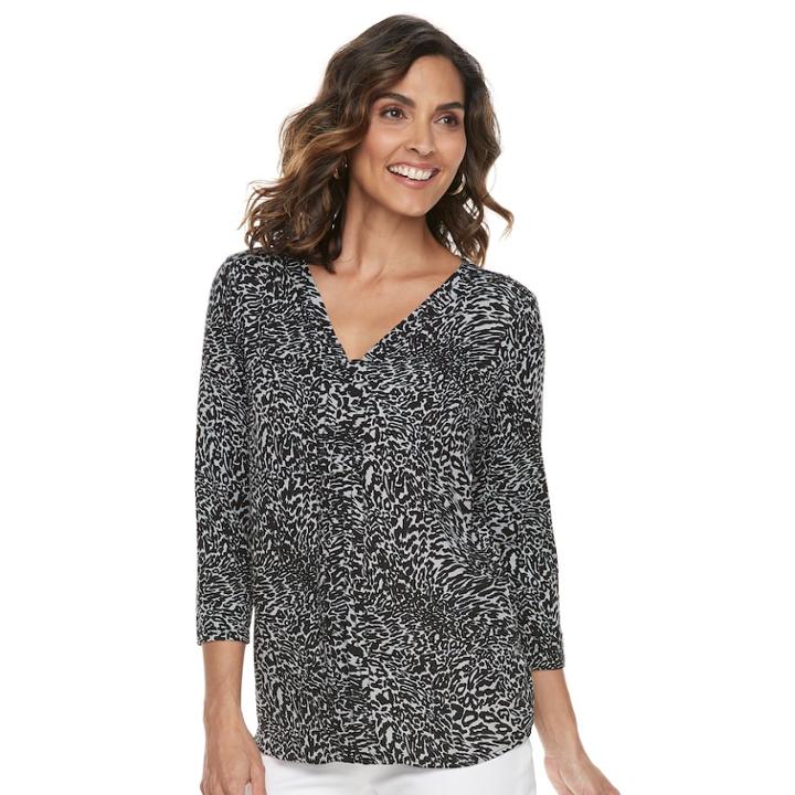 Women's Dana Buchman Pleated Mixed-media Top, Size: Xs, Dark Green