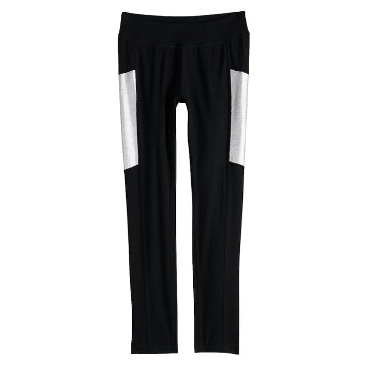 Girls 7-16 So&reg; Metallic Colorblock Full Length Leggings, Size: 7-8, Black