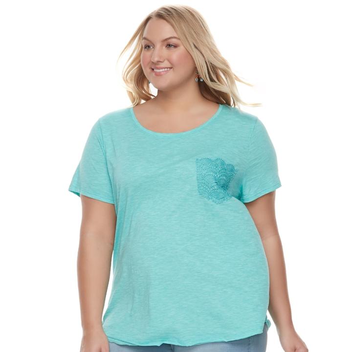 Juniors' Plus Size So&reg; Crochet Pocket Tee, Teens, Size: 2xl, Green