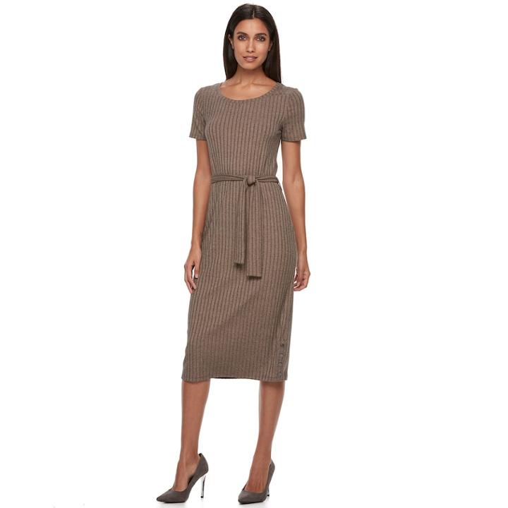 Women's Apt. 9&reg; Ribbed Midi Sweater Dress, Size: Large, Dark Beige