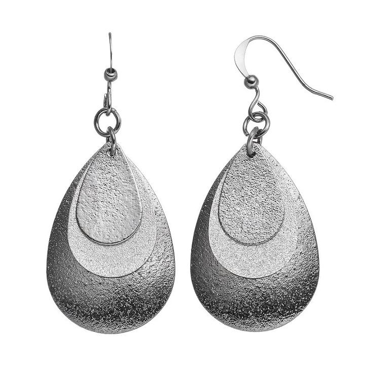 Two Tone Nickel Free Textured Triple Teardrop Earrings, Women's, Oxford