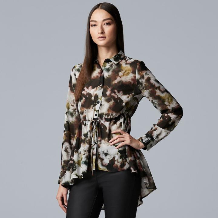 Women's Simply Vera Vera Wang Printed Peplum Blouse, Size: Medium, Grey