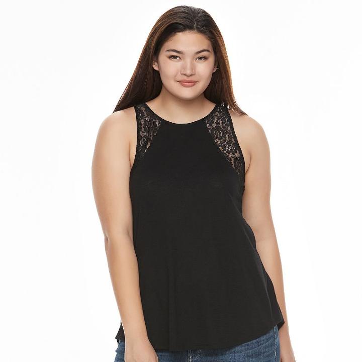 Juniors' Plus Size So&reg; Lace Trim Split-back Tank, Teens, Size: 3xl, Black
