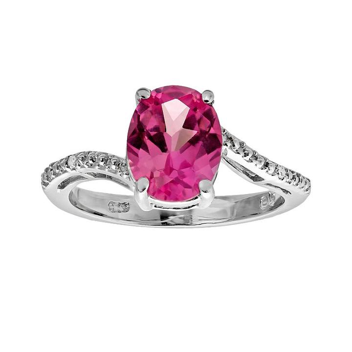 Sterling Silver Lab-created Pink Sapphire And Diamond Accent Oval Ring, Women's, Size: 9