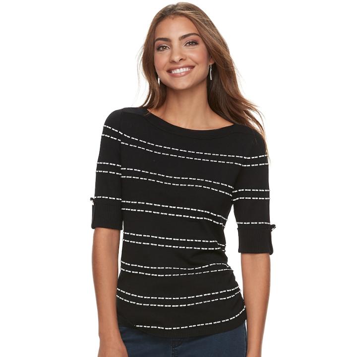 Petite Apt. 9&reg; Ruched Elbow Sleeve Top, Women's, Size: M Petite, Black