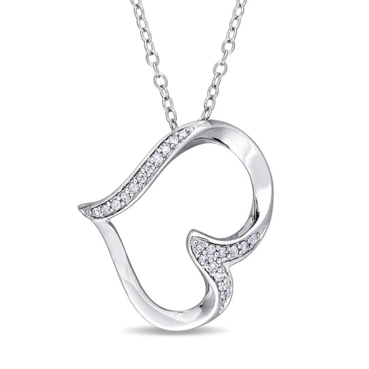 Stella Grace Sterling Silver 1/10 Carat T.w. Diamond Heart Pendant Necklace, Women's, Size: 18, White
