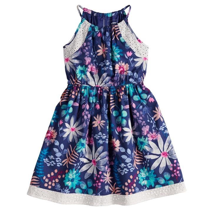Girls 4-12 Sonoma Goods For Life&trade; Highneck Cinched Patterned Dress, Size: 4, Med Blue