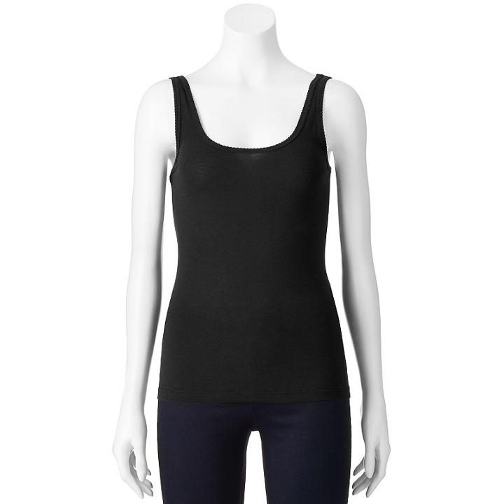 Juniors' So&reg; Scallop Edge Tank, Teens, Size: Small, Black