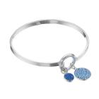 Blue Crystal Disc Charm Bangle Bracelet, Women's