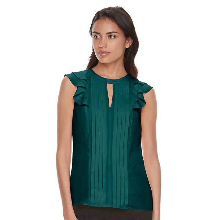 Women's Elle™ Pintuck Ruffle Top, Size: Xs, Dark Green