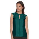 Women's Elle&trade; Pintuck Ruffle Top, Size: Xs, Dark Green
