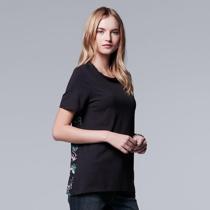 Women's Simply Vera Vera Wang Pleated Mixed-media Top, Size: Large, Oxford