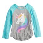 Girls 4-10 Jumping Beans&reg; Glittery Unicorn Raglan Tee, Size: 4, Silver