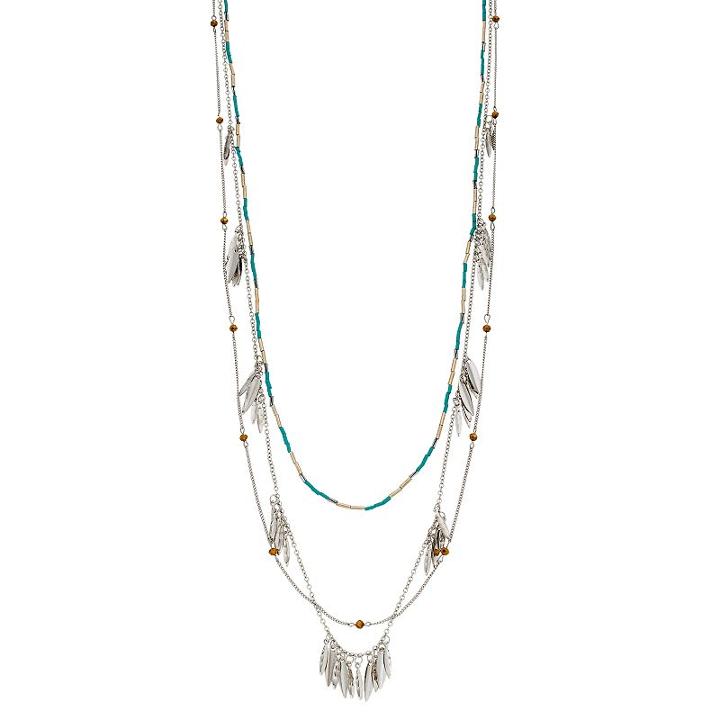 Aqua Beaded Fringe Layered Necklace, Women's, Turq/aqua