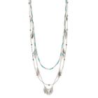 Aqua Beaded Fringe Layered Necklace, Women's, Turq/aqua