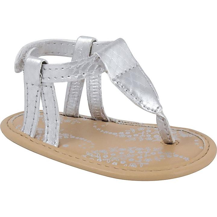 Baby Girl Wee Kids Metallic Thong Crib Sandals, Size: 3, Silver