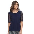 Women's Dana Buchman Lace Tee, Size: Medium, Blue (navy)