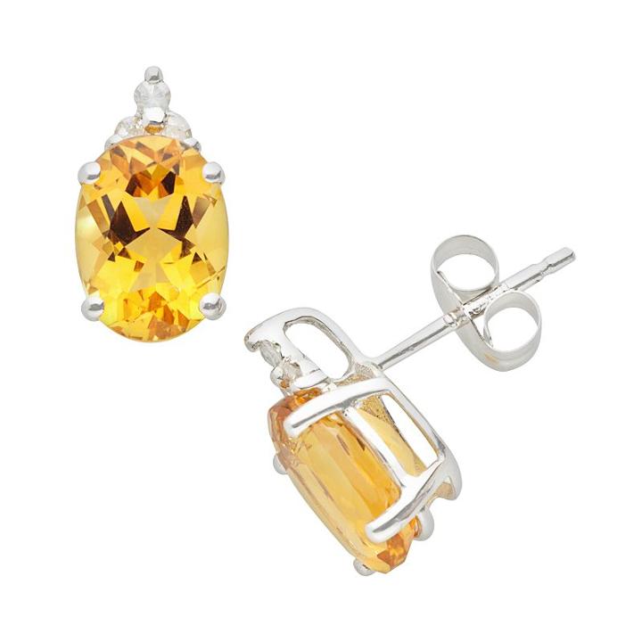 10k White Gold Citrine And Diamond Accent Stud Earrings, Women's, Orange