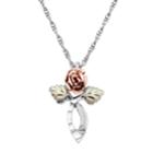 Black Hills Gold Tri Tone Rose Cross Pendant In Sterling Silver, Women's, Size: 18, White