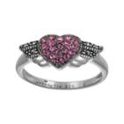 Lavish By Tjm Sterling Silver Pink Crystal Angel Heart Ring - Made With Swarovski Marcasite, Women's, Size: 8