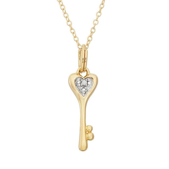 18k Gold Over Silver Key Pendant Necklace, Women's, Size: 18, White