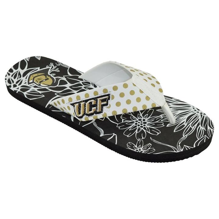 Women's College Edition Ucf Knights Floral Polka-dot Flip-flops, Size: Large, White