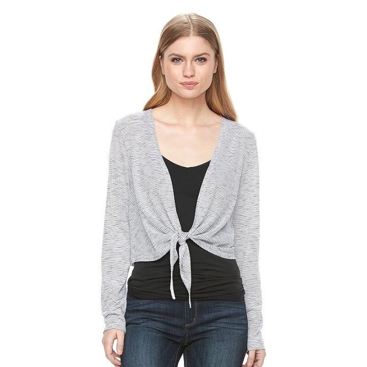 Women's Apt. 9&reg; Striped Tie-front Crop Cardigan, Size: Xs, White