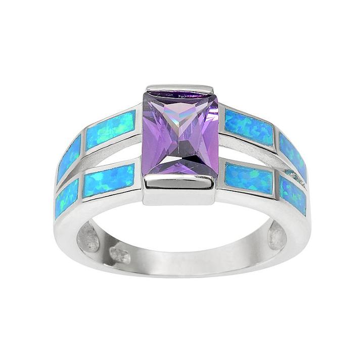 Journee Collection Cubic Zirconia And Simulated Opal Sterling Silver Ring, Women's, Size: 9, Purple