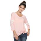 Juniors' So&reg; Varsity Striped Knot Front Tunic, Teens, Size: Medium, Light Pink
