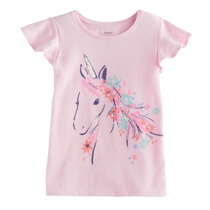 Girls 4-12 Sonoma Goods For Life&trade; Ruffle Sleeve Printed Tee, Size: 8, Light Pink