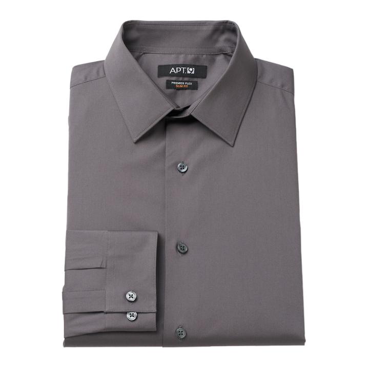 Men's Apt. 9&reg; Premier Flex Extra-slim Fit Flex Collar Dress Shirt, Size: 17-32/33, Dark Grey
