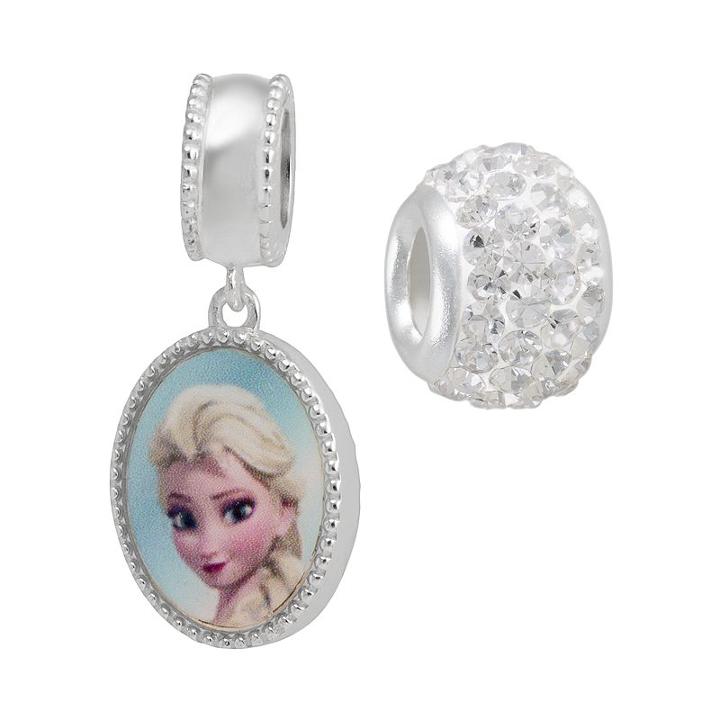 Disney's Frozen Crystal Sterling Silver Reversible Elsa And Anna Charm And Bead Set, Women's, White