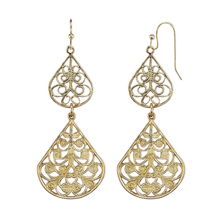 1928 Filigree Double Teardrop Earrings, Women's, Yellow
