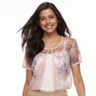 Women's Nina Leonard Floral Mesh Bolero, Size: Small, Pink