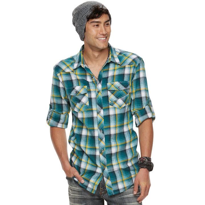 Big & Tall Rock & Republic Plaid Roll-tab Flannel Button-down Shirt, Men's, Size: Xxl Tall, Turquoise/blue (turq/aqua)