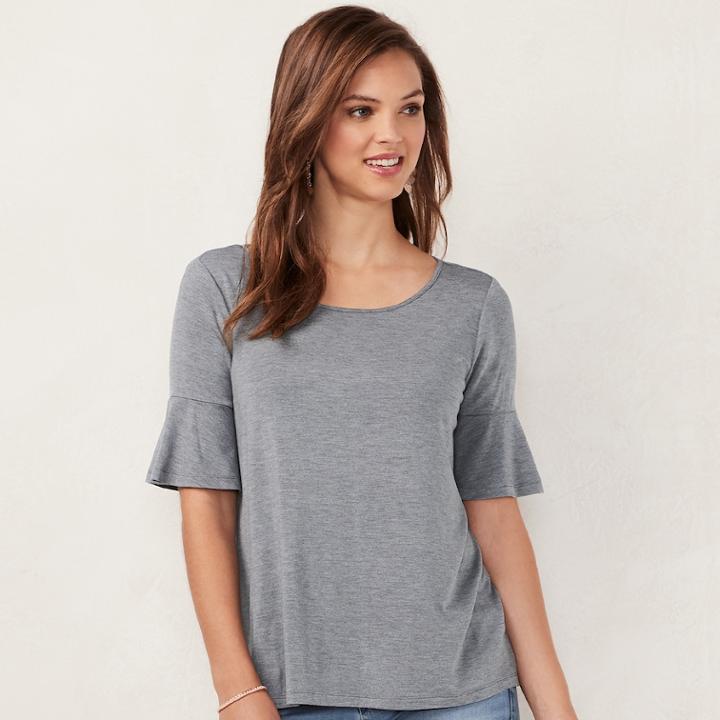 Women's Lc Lauren Conrad Love, Lauren Printed Bell Tee, Size: Medium, Med Grey