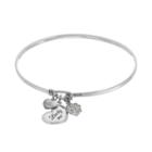 Hallmark Sterling Silver Cubic Zirconia Lucky Me & Clover Charm Bangle Bracelet, Women's, Grey