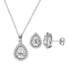 Stella Grace Lab-created White Sapphire Sterling Silver Teardrop Halo Pendant Necklace & Stud Earring Set, Women's, Size: 18